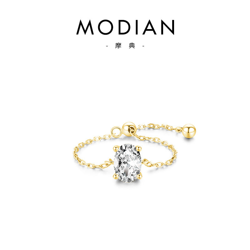 Wholesale S925 Silver Inlaid Simulated Zircon Adjustable Ring Chain